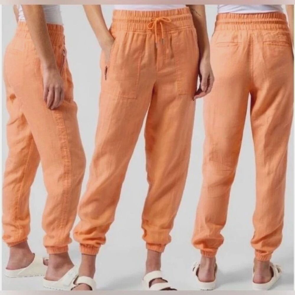 Athleta Cabo Linen Jogger Pants Womens Size 6 High Rise Pockets Cactus Peach